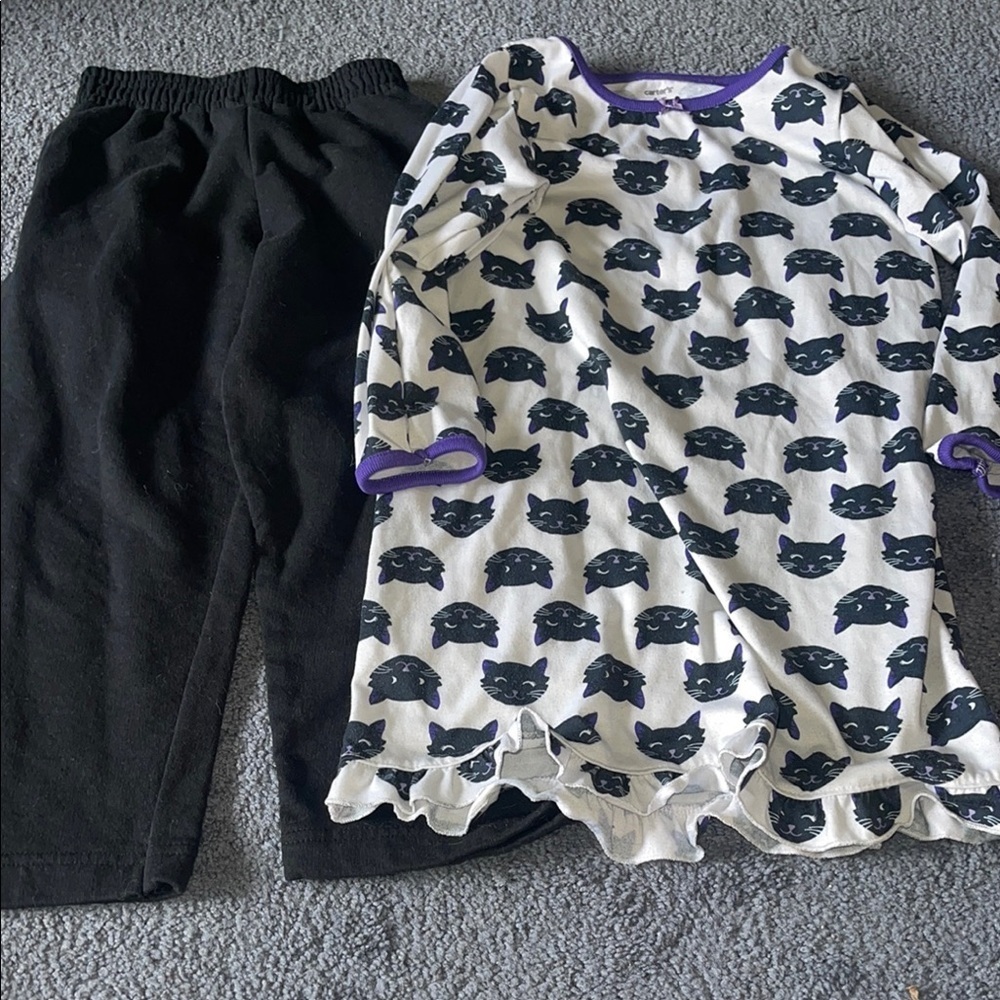 2 Pc Lot: Kids Black and White Cat Pajamas Black Joggers